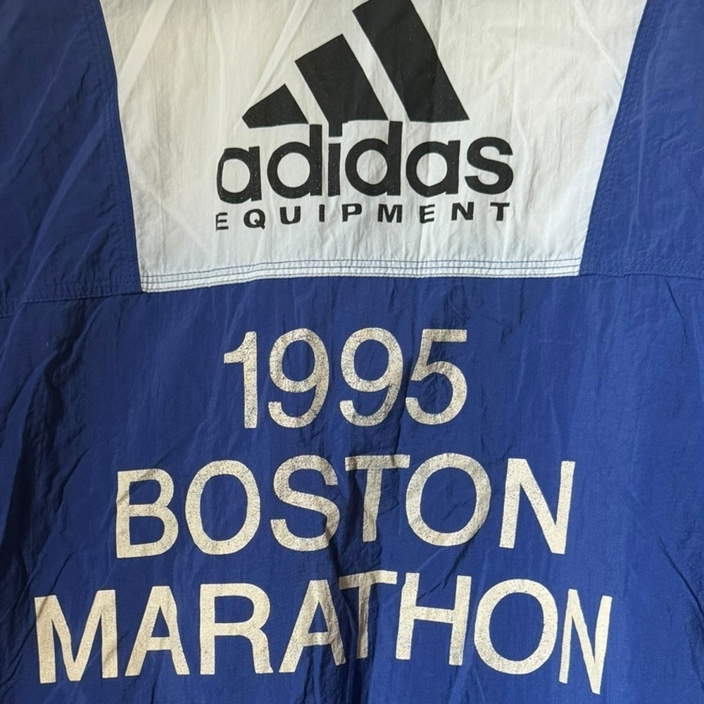 Vintage adidas 1995 Boston Marathon Colorblock Windbreaker - Blue & White - Picture 5 of 11